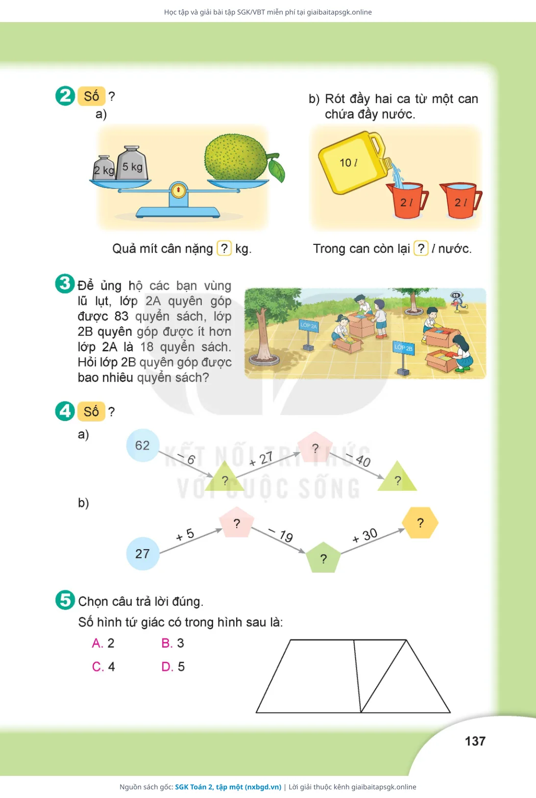Trang 137 sách giáo khoa SGK Toán 2, tập một thu nhỏ