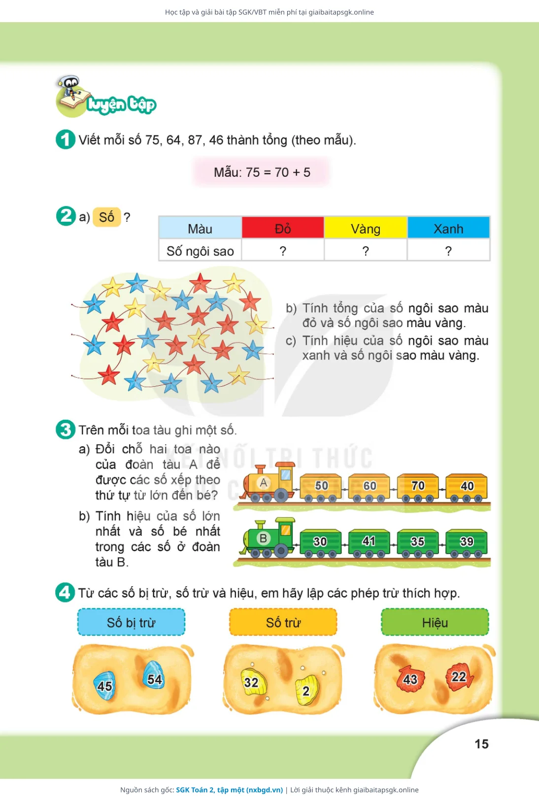 Trang 15 sách giáo khoa SGK Toán 2, tập một thu nhỏ