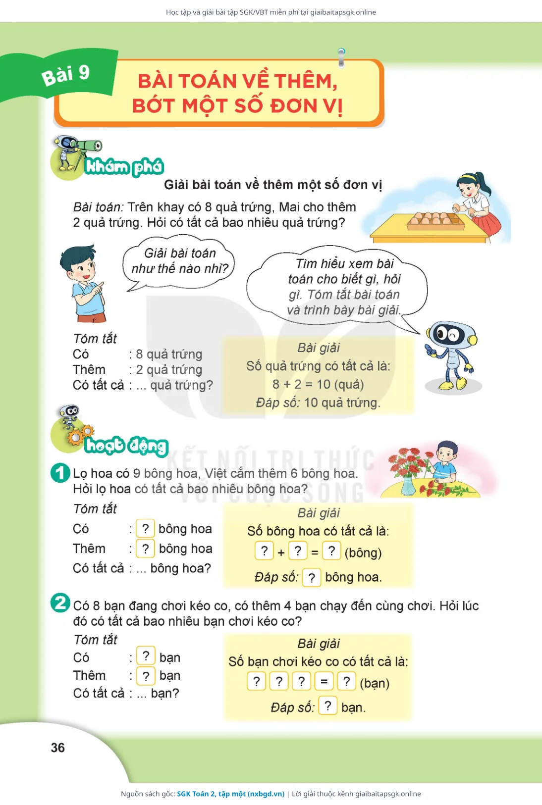 Trang 36 sách giáo khoa SGK Toán 2, tập một bản chuẩn