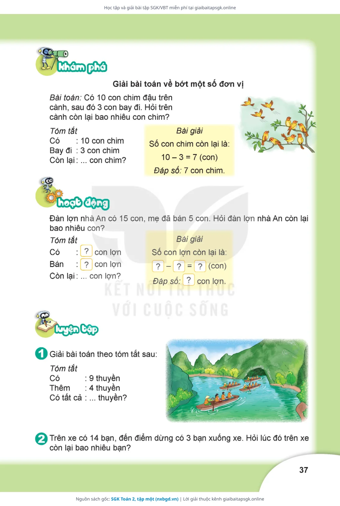 Trang 37 sách giáo khoa SGK Toán 2, tập một thu nhỏ