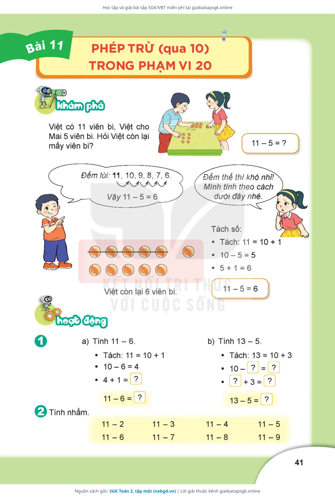 Trang 41 sách giáo khoa SGK Toán 2, tập một bản chuẩn