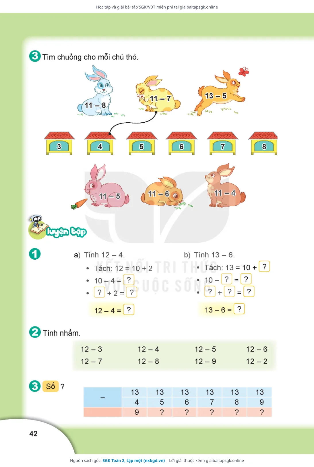 Trang 42 sách giáo khoa SGK Toán 2, tập một thu nhỏ