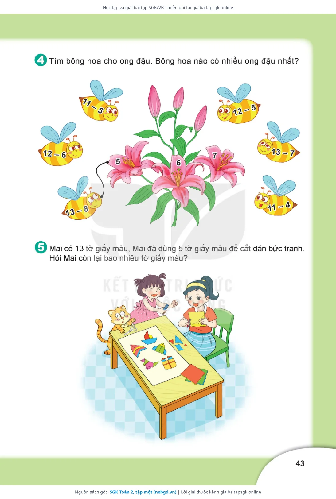 Trang 43 sách giáo khoa SGK Toán 2, tập một thu nhỏ