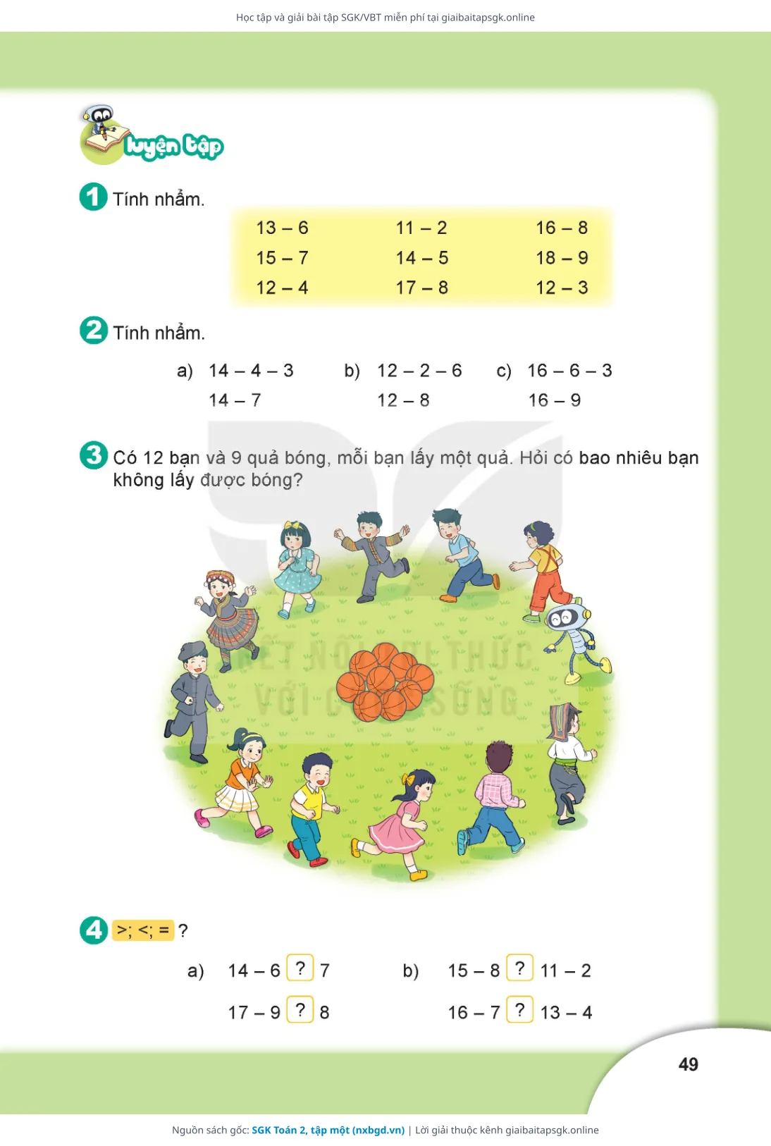 Trang 49 sách giáo khoa SGK Toán 2, tập một thu nhỏ