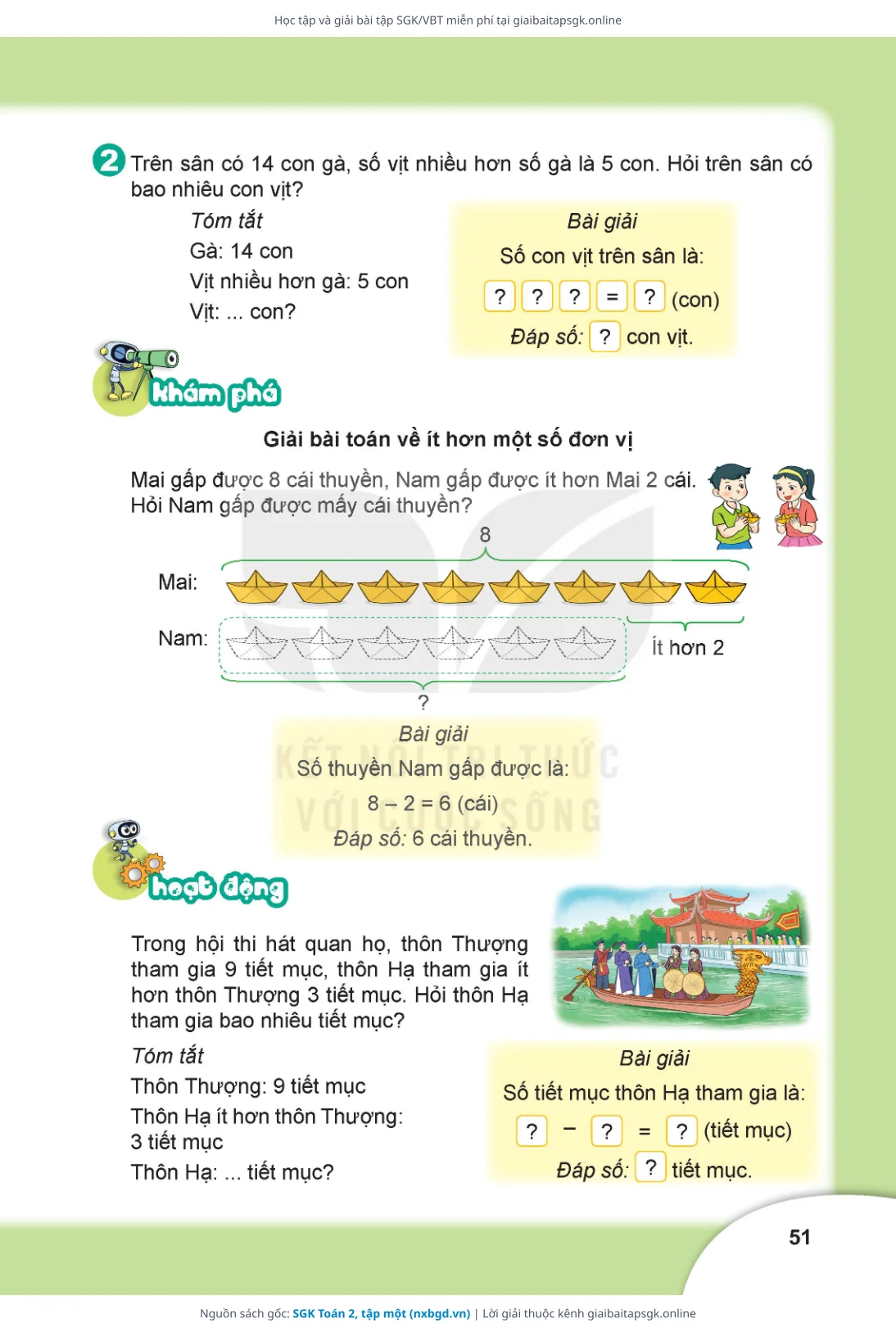 Trang 51 sách giáo khoa SGK Toán 2, tập một thu nhỏ