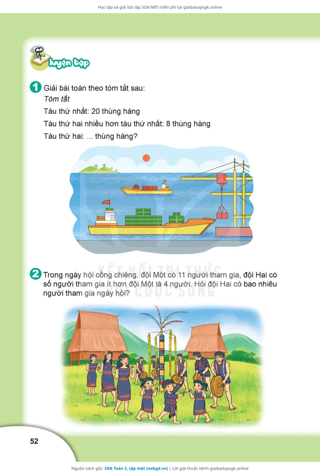 Trang 52 sách giáo khoa SGK Toán 2, tập một thu nhỏ