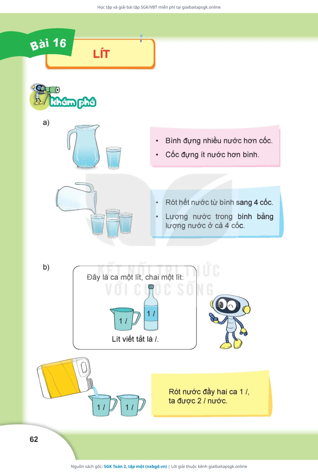 Trang 62 sách giáo khoa SGK Toán 2, tập một bản chuẩn
