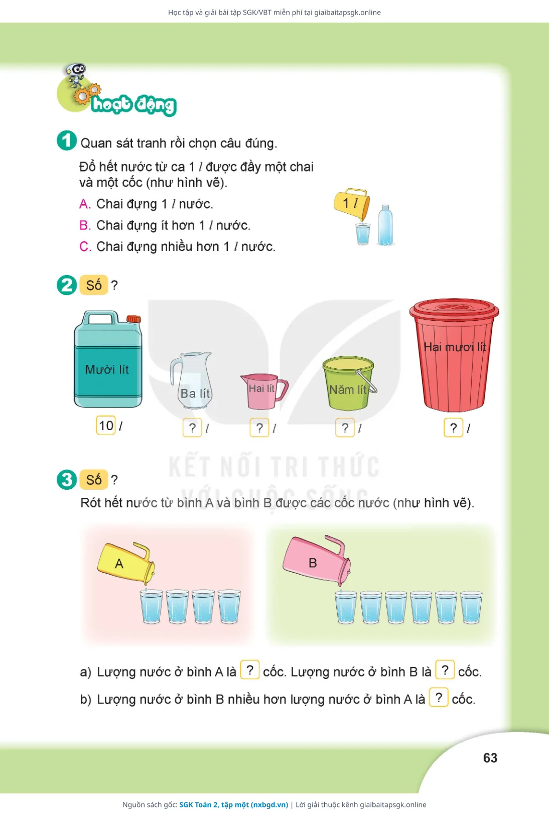 Trang 63 sách giáo khoa SGK Toán 2, tập một thu nhỏ