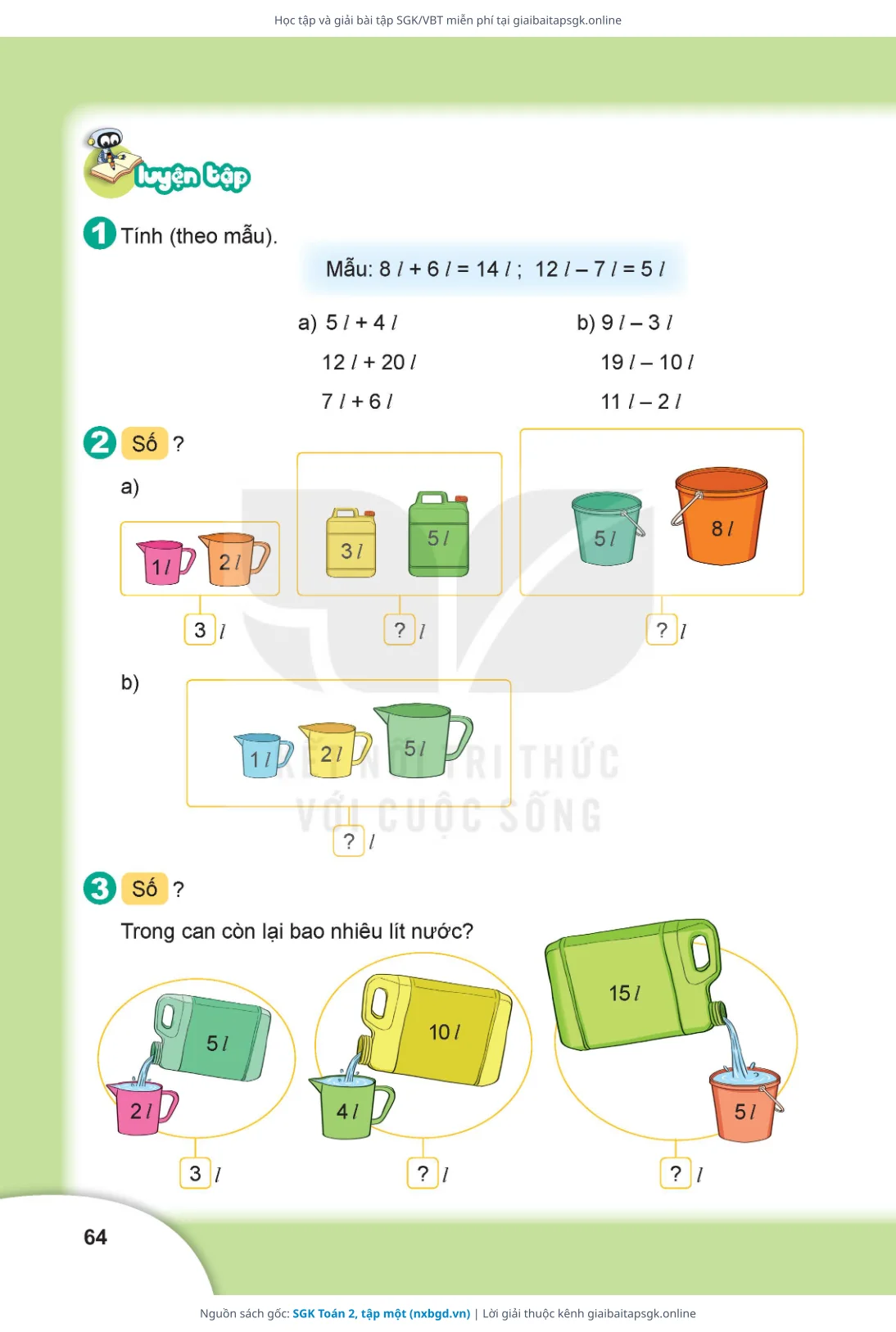 Trang 64 sách giáo khoa SGK Toán 2, tập một thu nhỏ