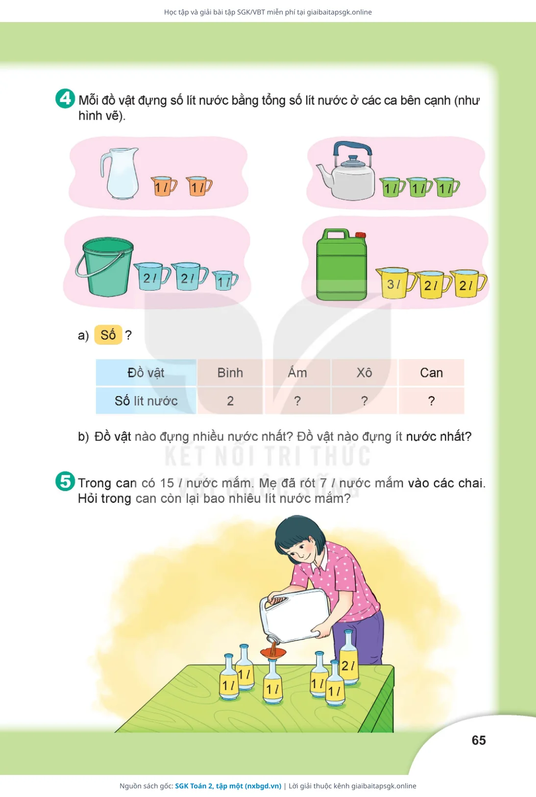 Trang 65 sách giáo khoa SGK Toán 2, tập một thu nhỏ