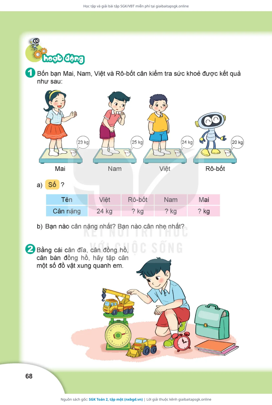 Trang 68 sách giáo khoa SGK Toán 2, tập một thu nhỏ