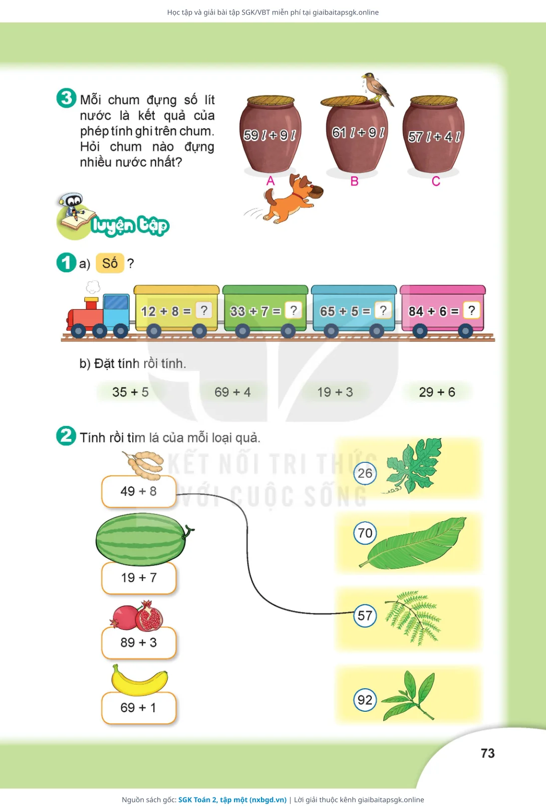 Trang 73 sách giáo khoa SGK Toán 2, tập một thu nhỏ