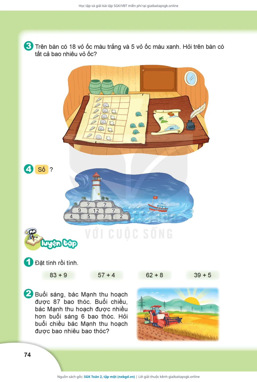 Trang 74 sách giáo khoa SGK Toán 2, tập một thu nhỏ