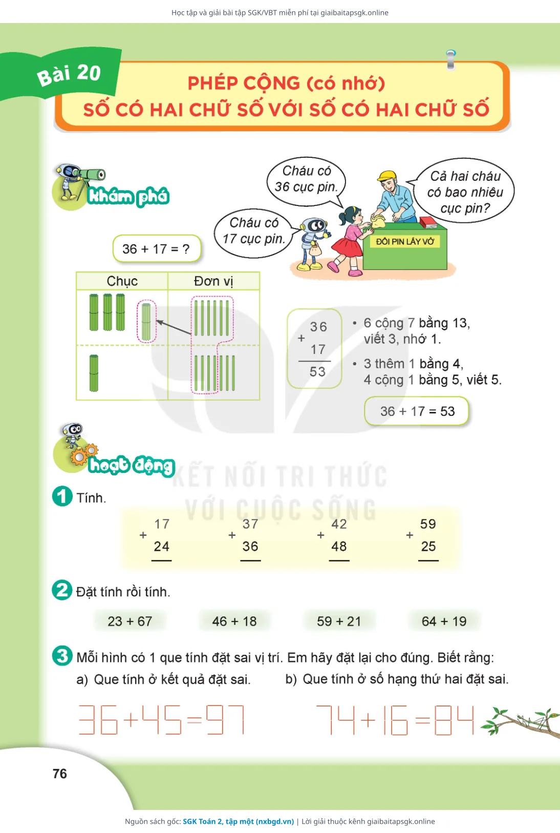 Trang 76 sách giáo khoa SGK Toán 2, tập một bản chuẩn