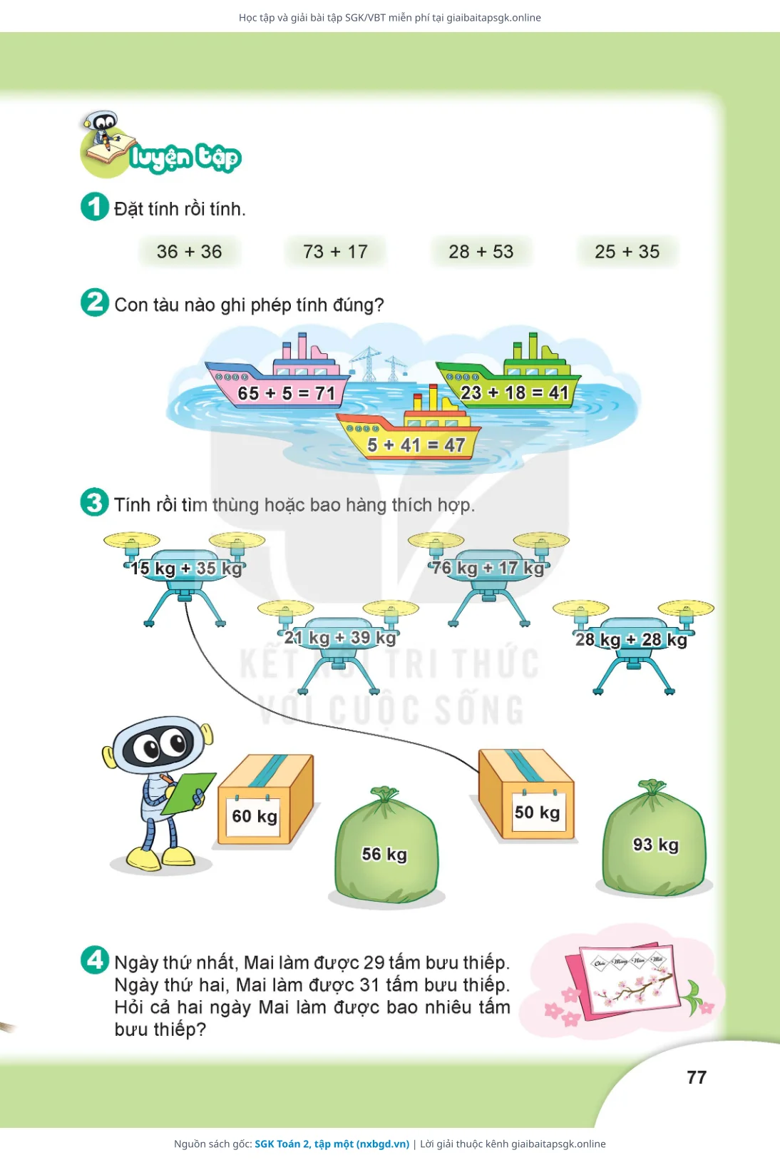 Trang 77 sách giáo khoa SGK Toán 2, tập một thu nhỏ