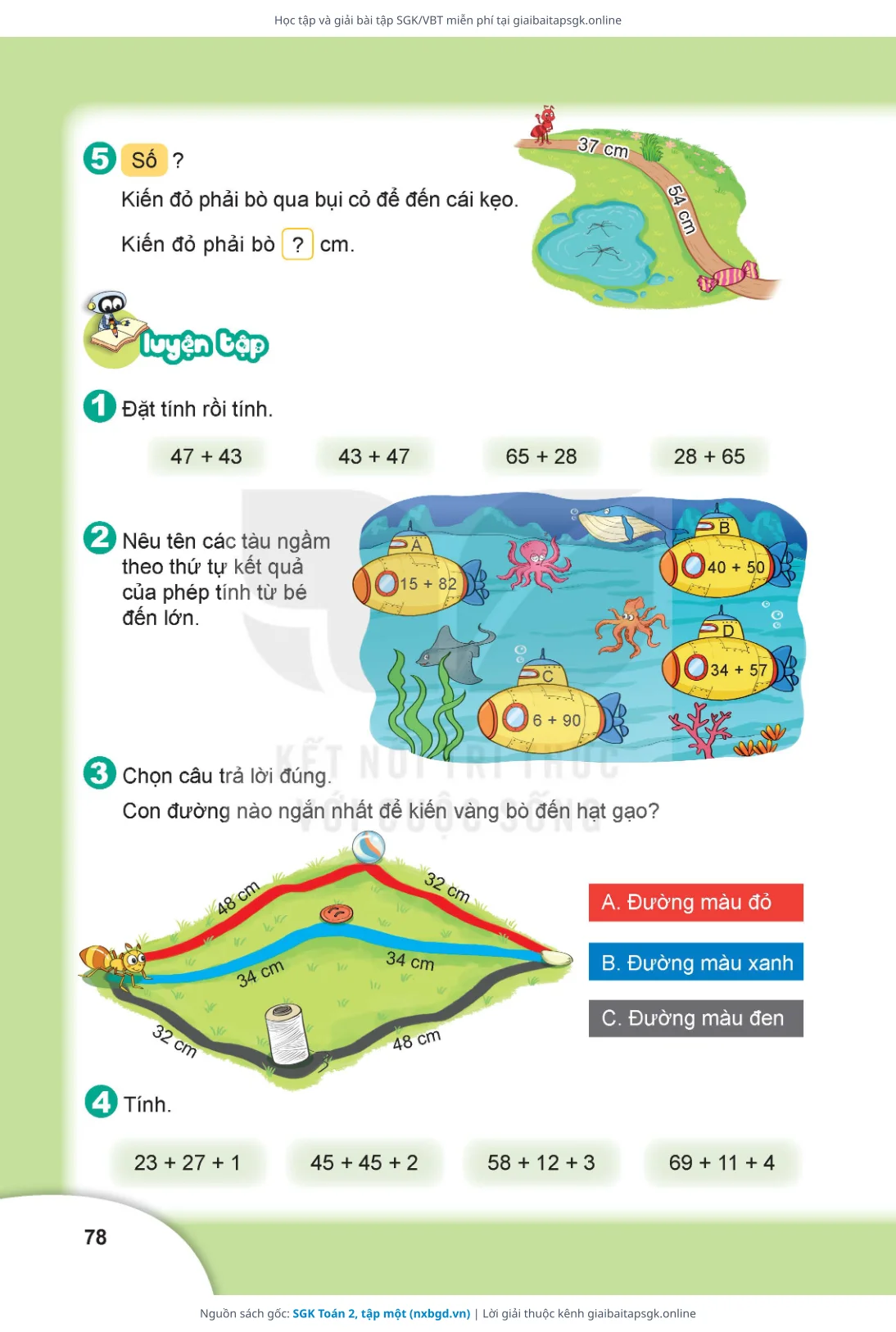 Trang 78 sách giáo khoa SGK Toán 2, tập một thu nhỏ