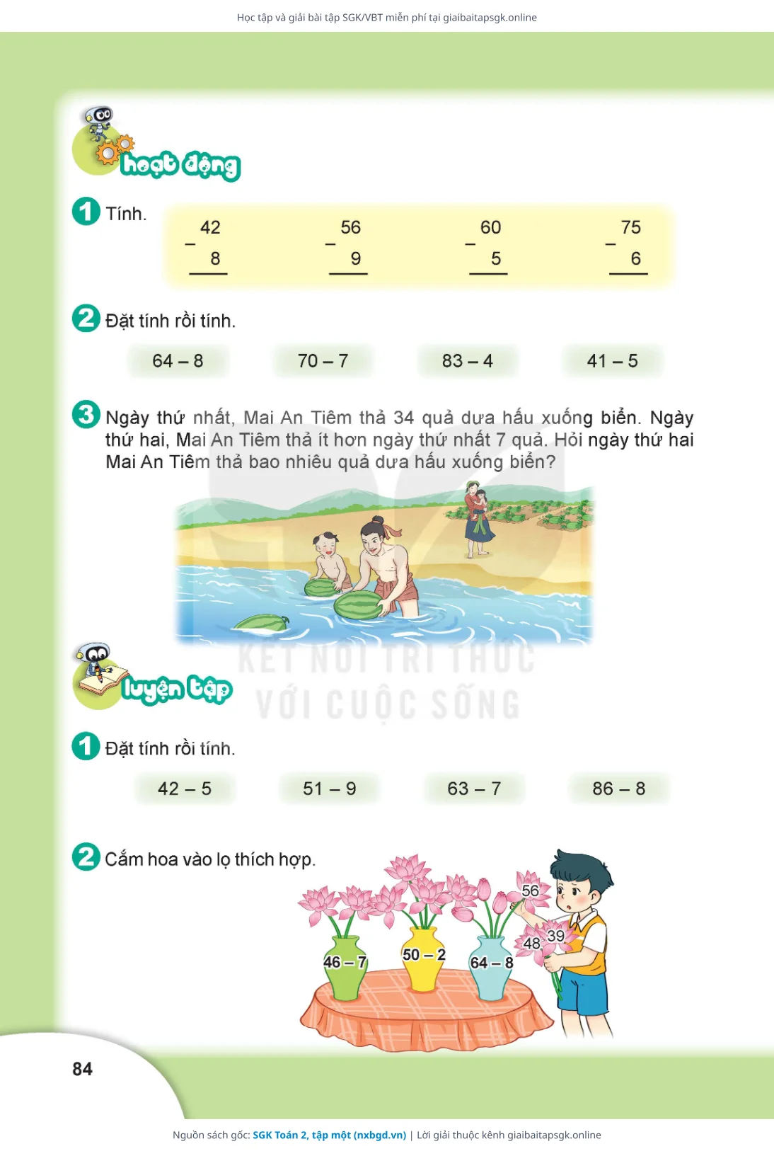 Trang 84 sách giáo khoa SGK Toán 2, tập một thu nhỏ