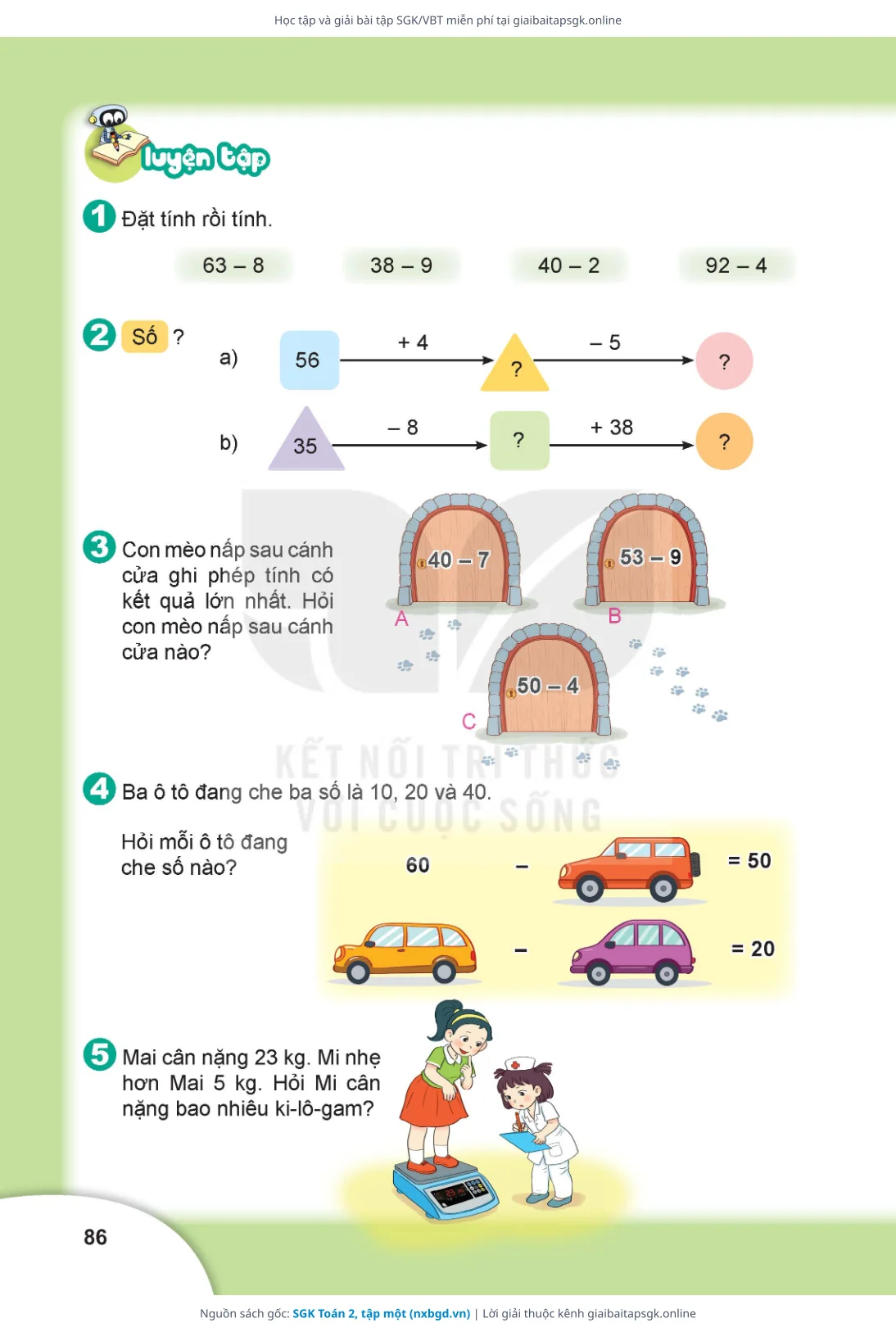 Trang 86 sách giáo khoa SGK Toán 2, tập một thu nhỏ