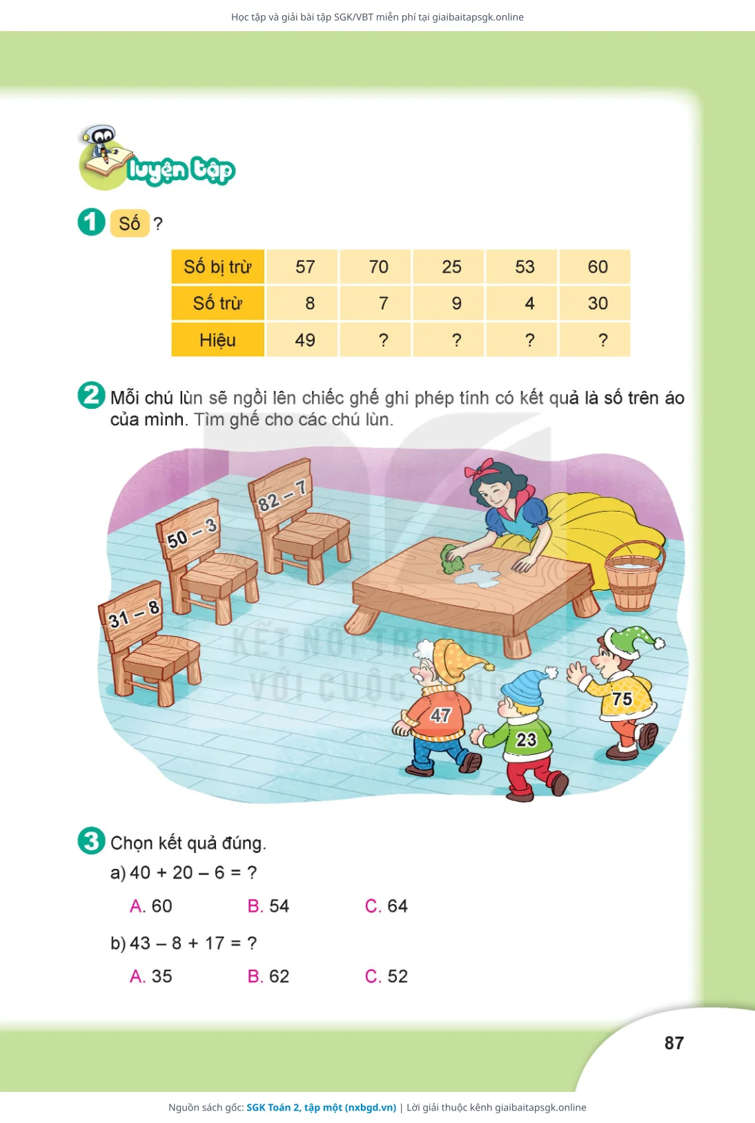 Trang 87 sách giáo khoa SGK Toán 2, tập một thu nhỏ