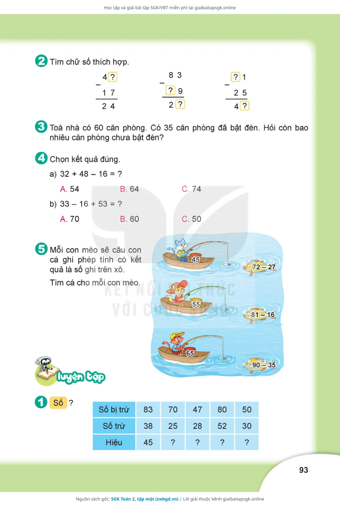 Trang 93 sách giáo khoa SGK Toán 2, tập một thu nhỏ