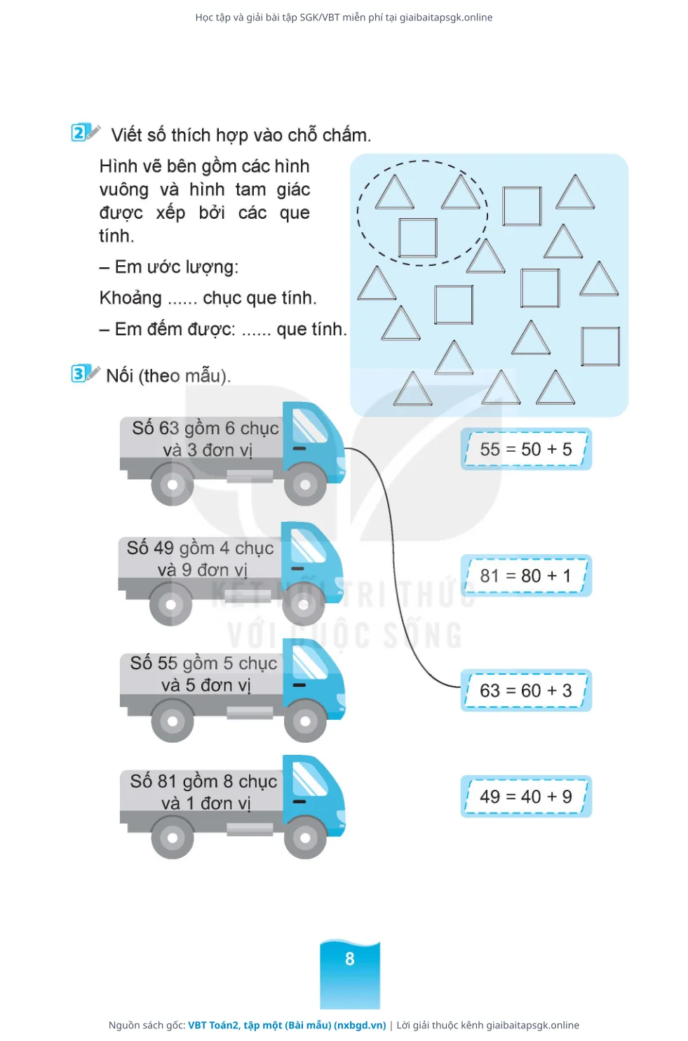 Trang 9 sách giáo khoa VBT Toán2, tập một (Bài mẫu) thu nhỏ
