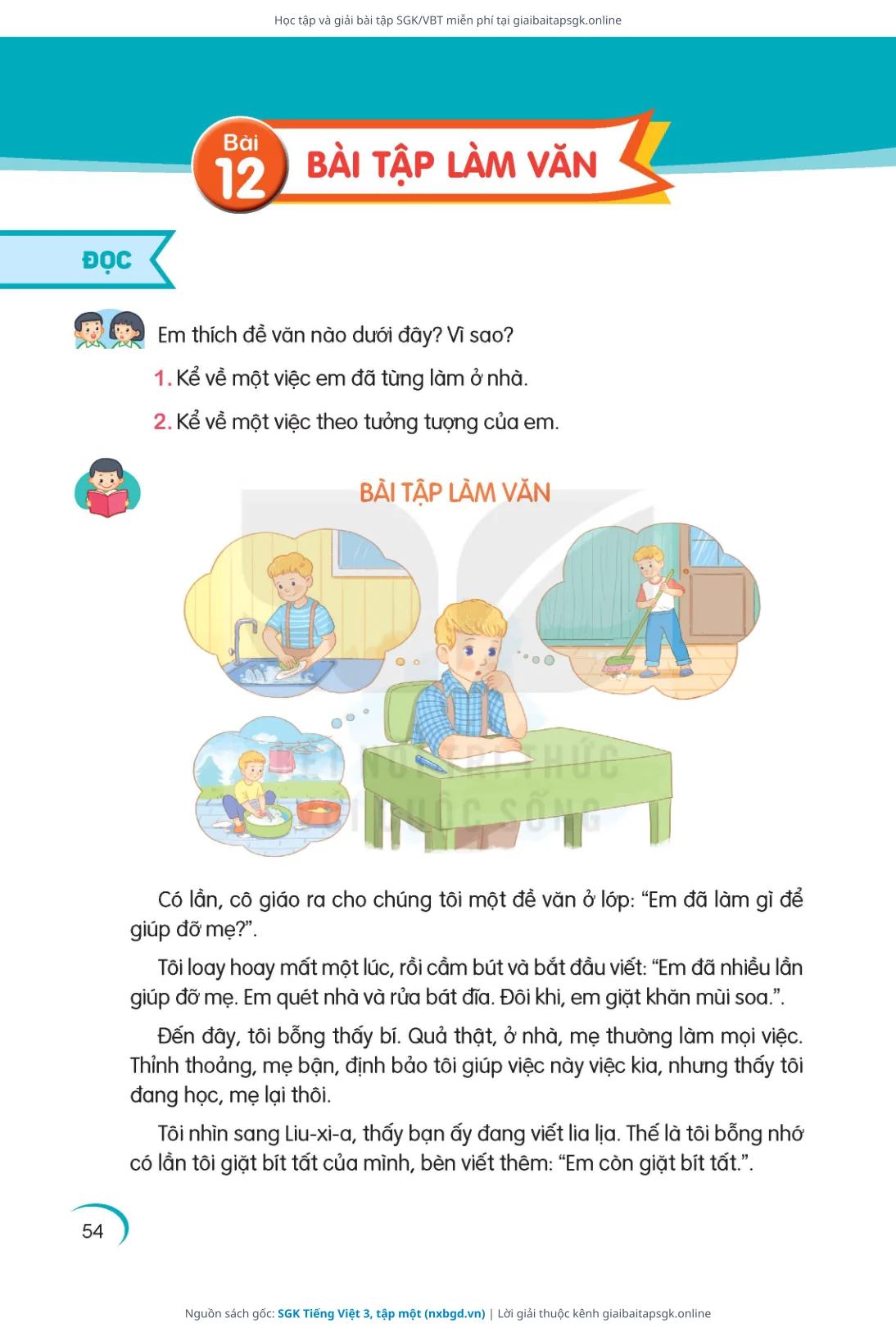 Trang 54 sách giáo khoa SGK Tiếng Việt 3, tập một bản chuẩn
