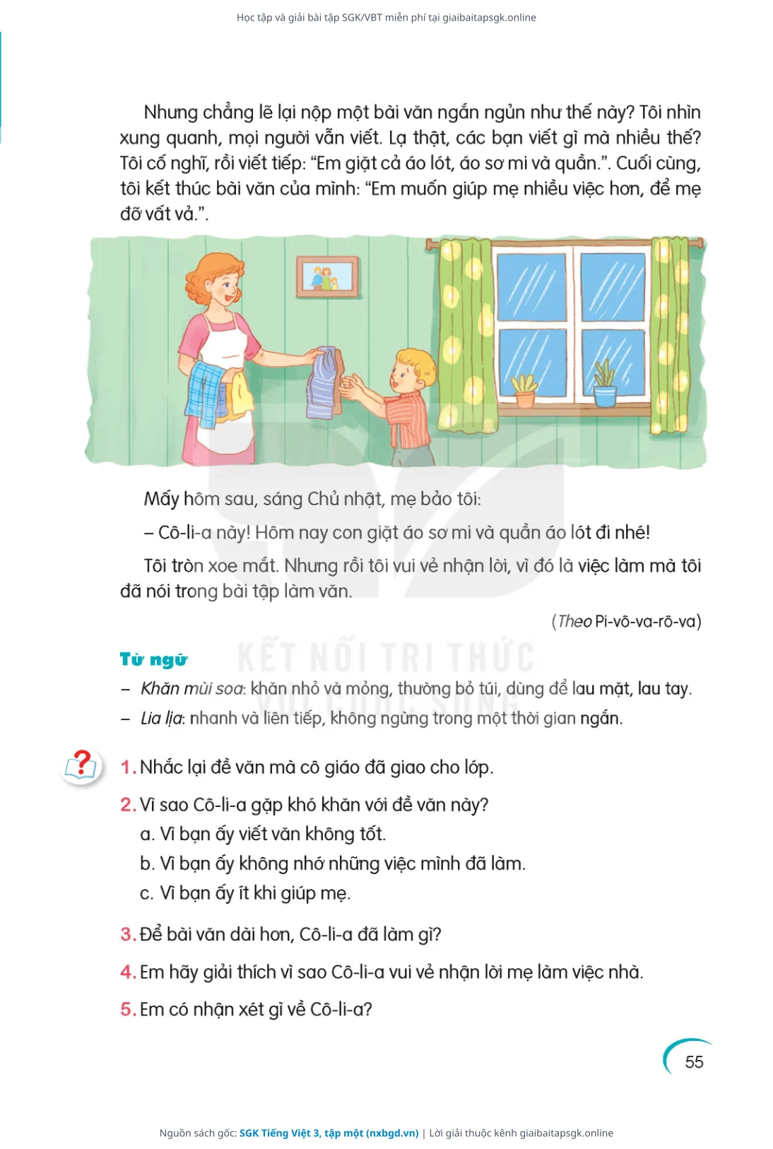 Trang 55 sách giáo khoa SGK Tiếng Việt 3, tập một thu nhỏ