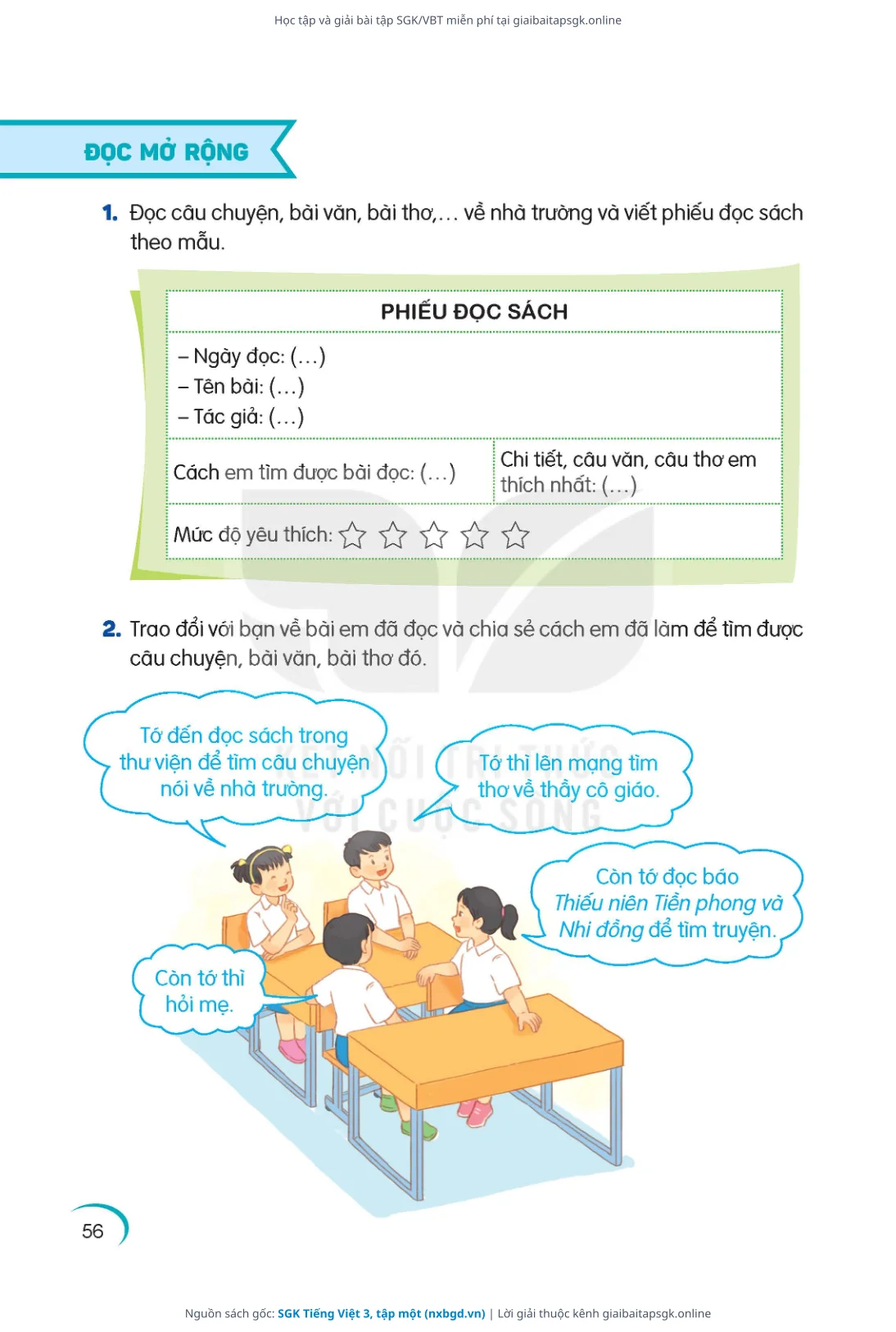 Trang 56 sách giáo khoa SGK Tiếng Việt 3, tập một thu nhỏ