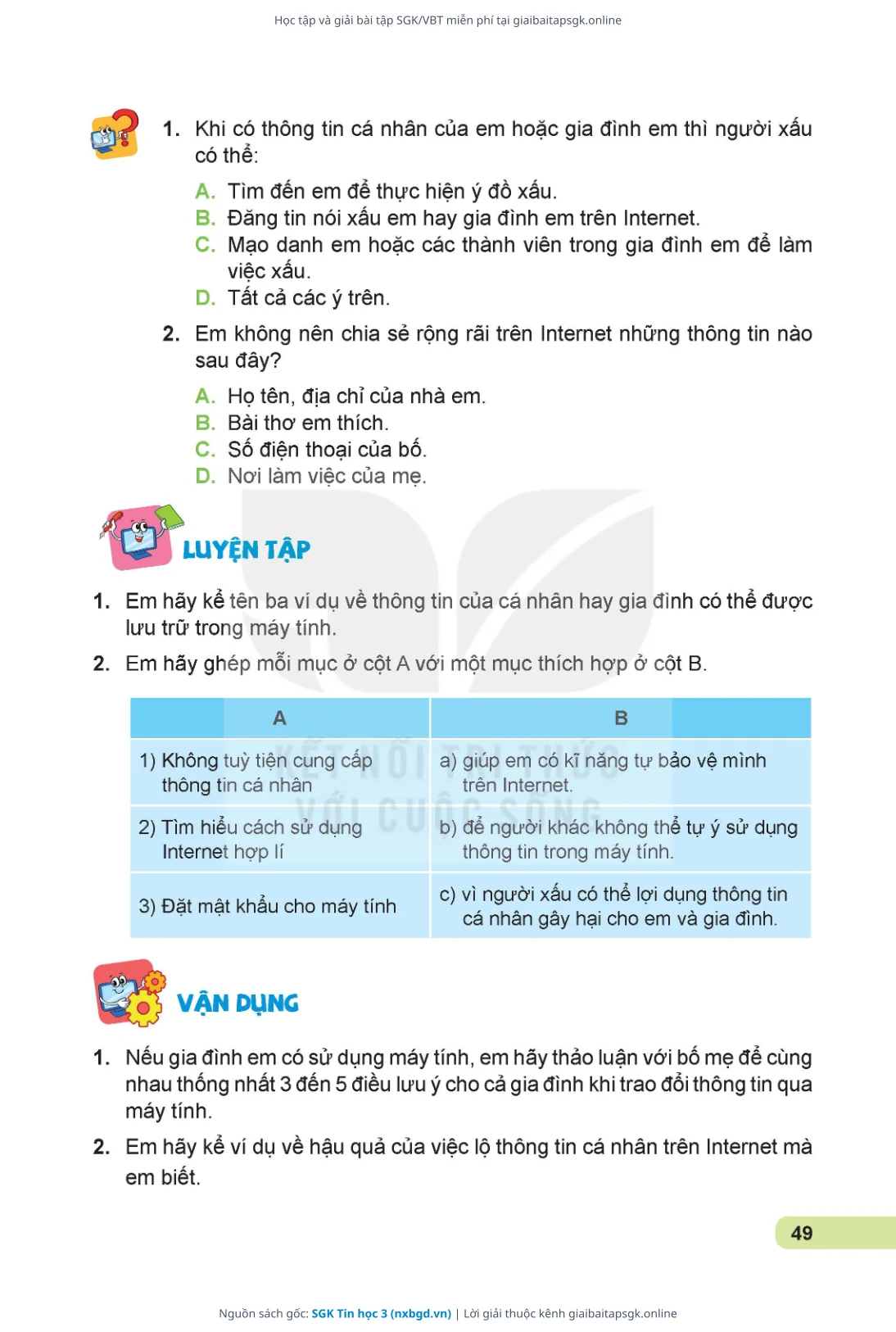 Trang 50 sách giáo khoa SGK Tin học 3 thu nhỏ