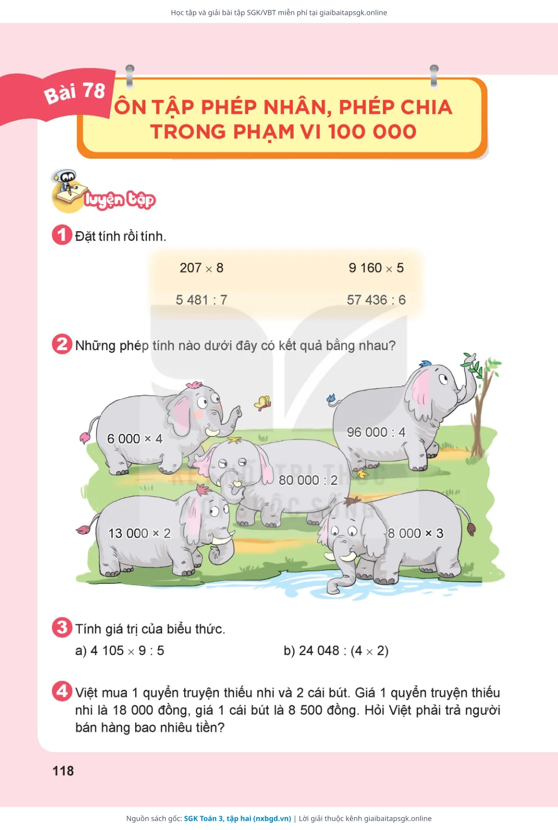 Trang 119 sách giáo khoa SGK Toán 3, tập hai thu nhỏ