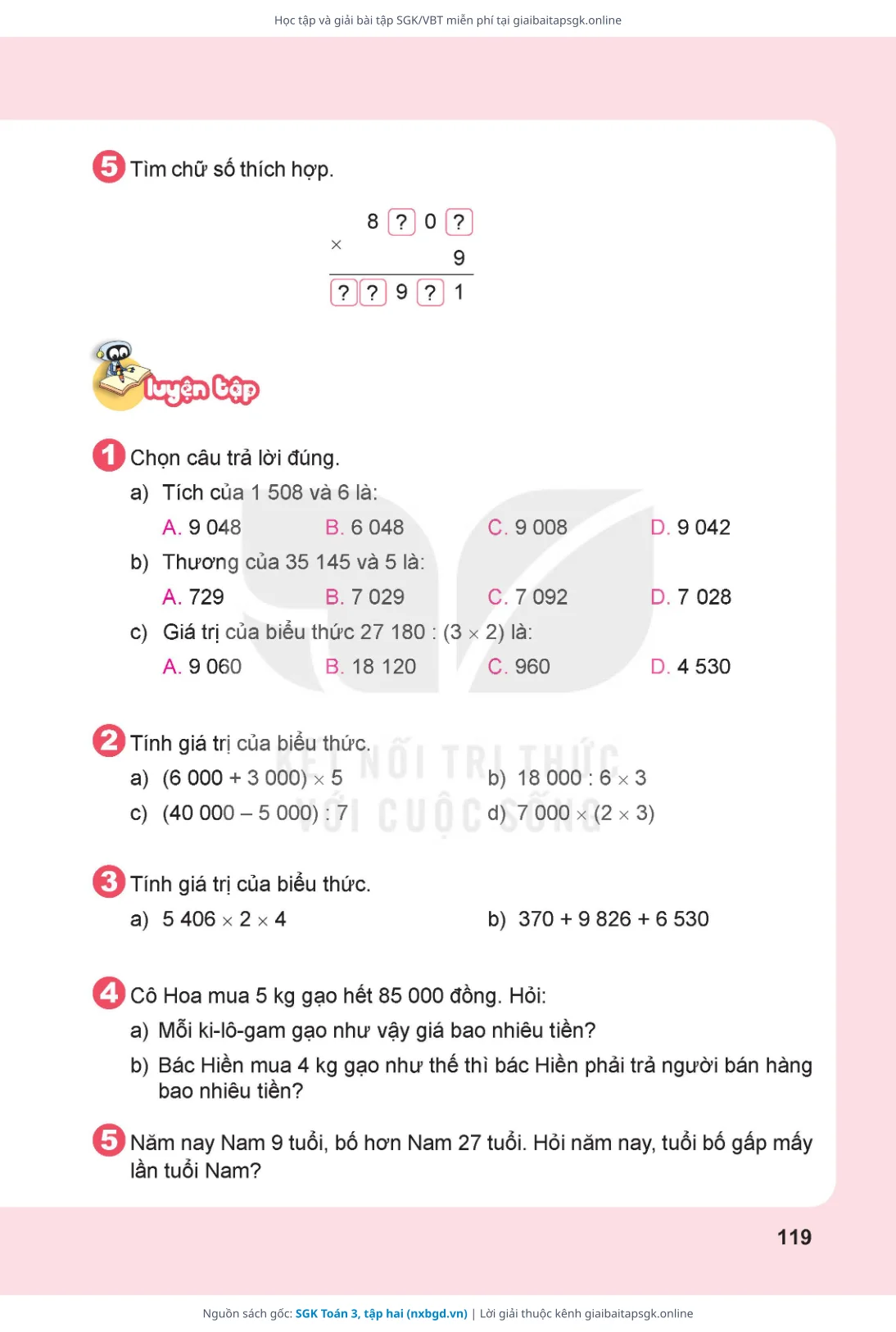 Trang 120 sách giáo khoa SGK Toán 3, tập hai thu nhỏ