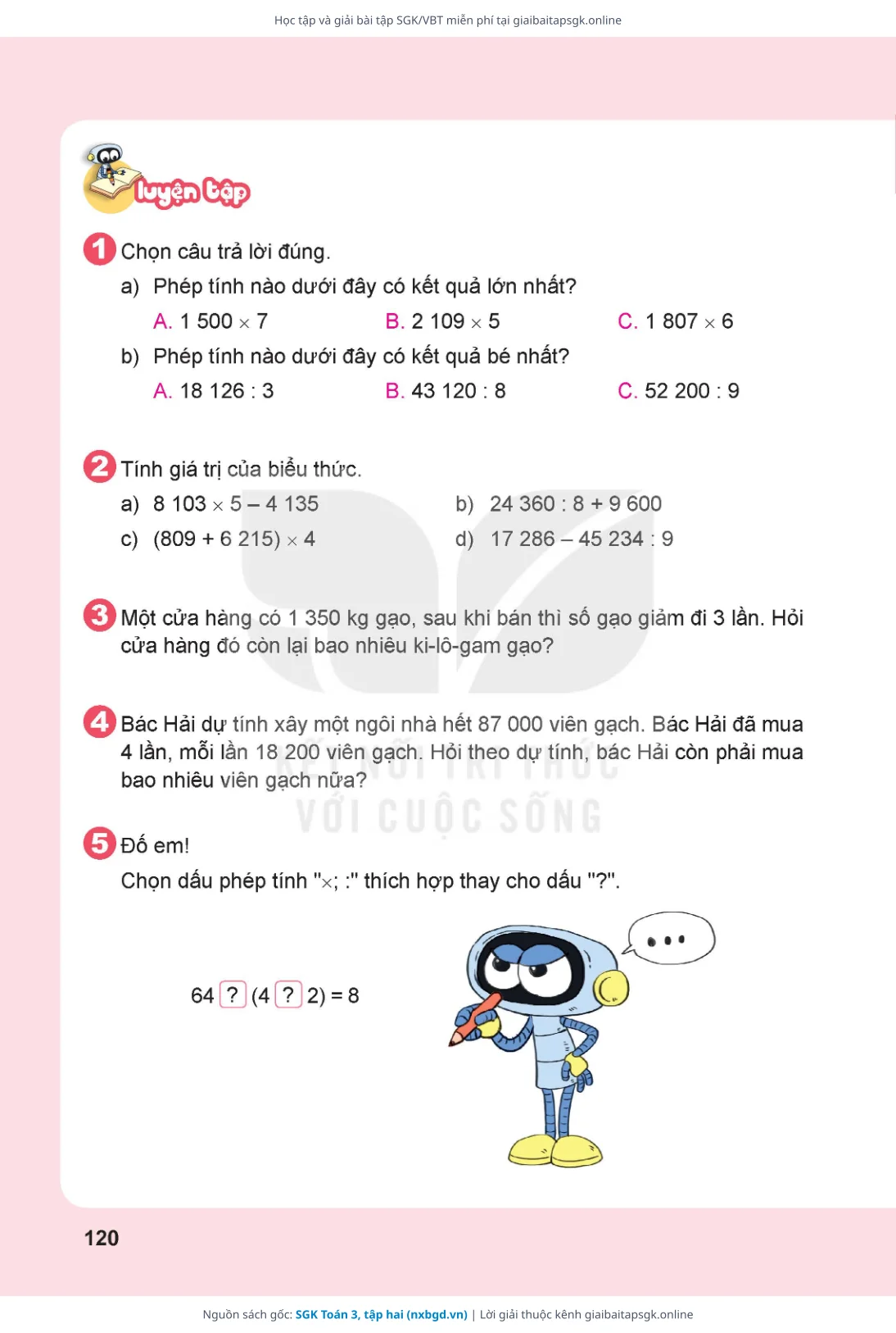 Trang 121 sách giáo khoa SGK Toán 3, tập hai thu nhỏ