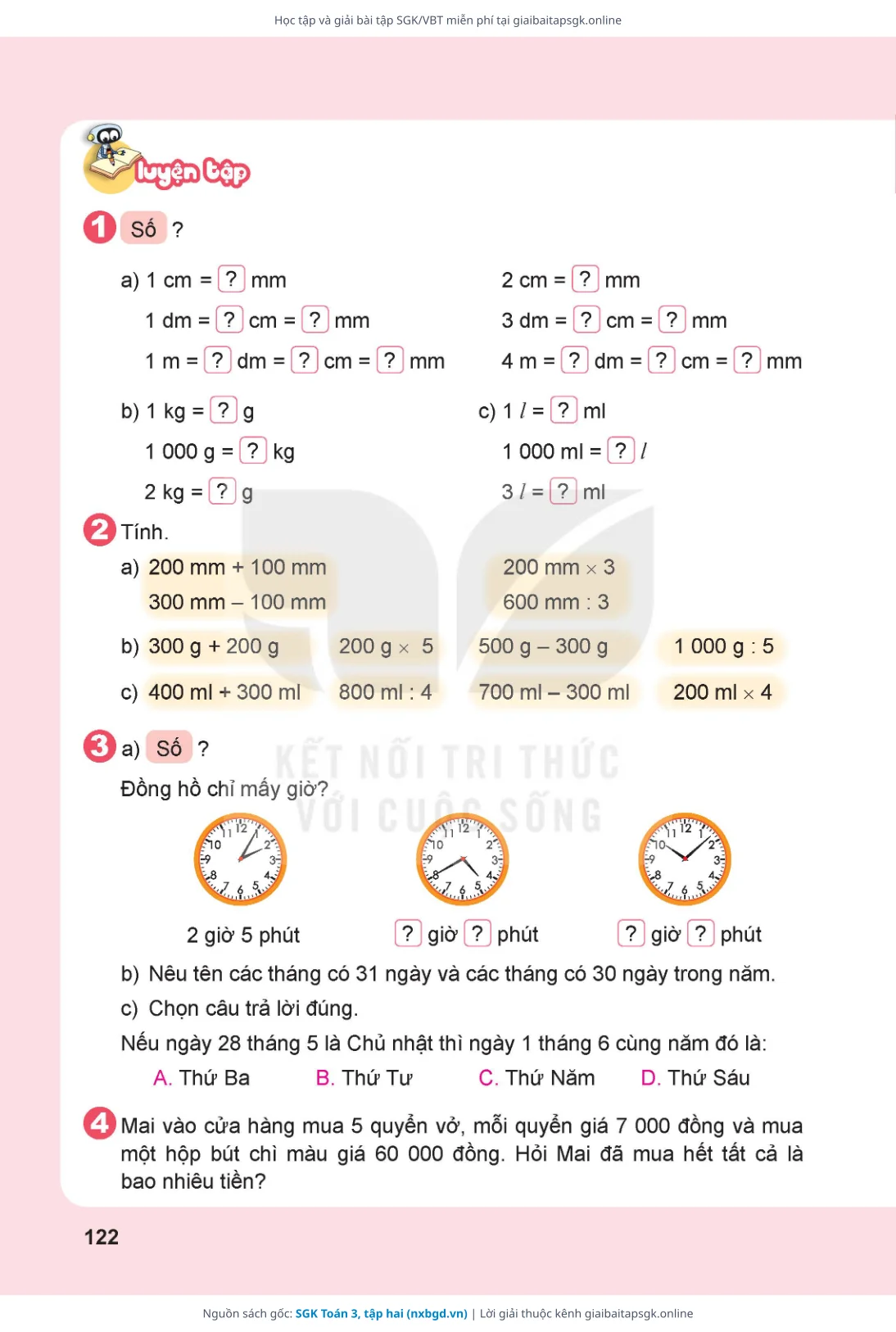 Trang 123 sách giáo khoa SGK Toán 3, tập hai thu nhỏ