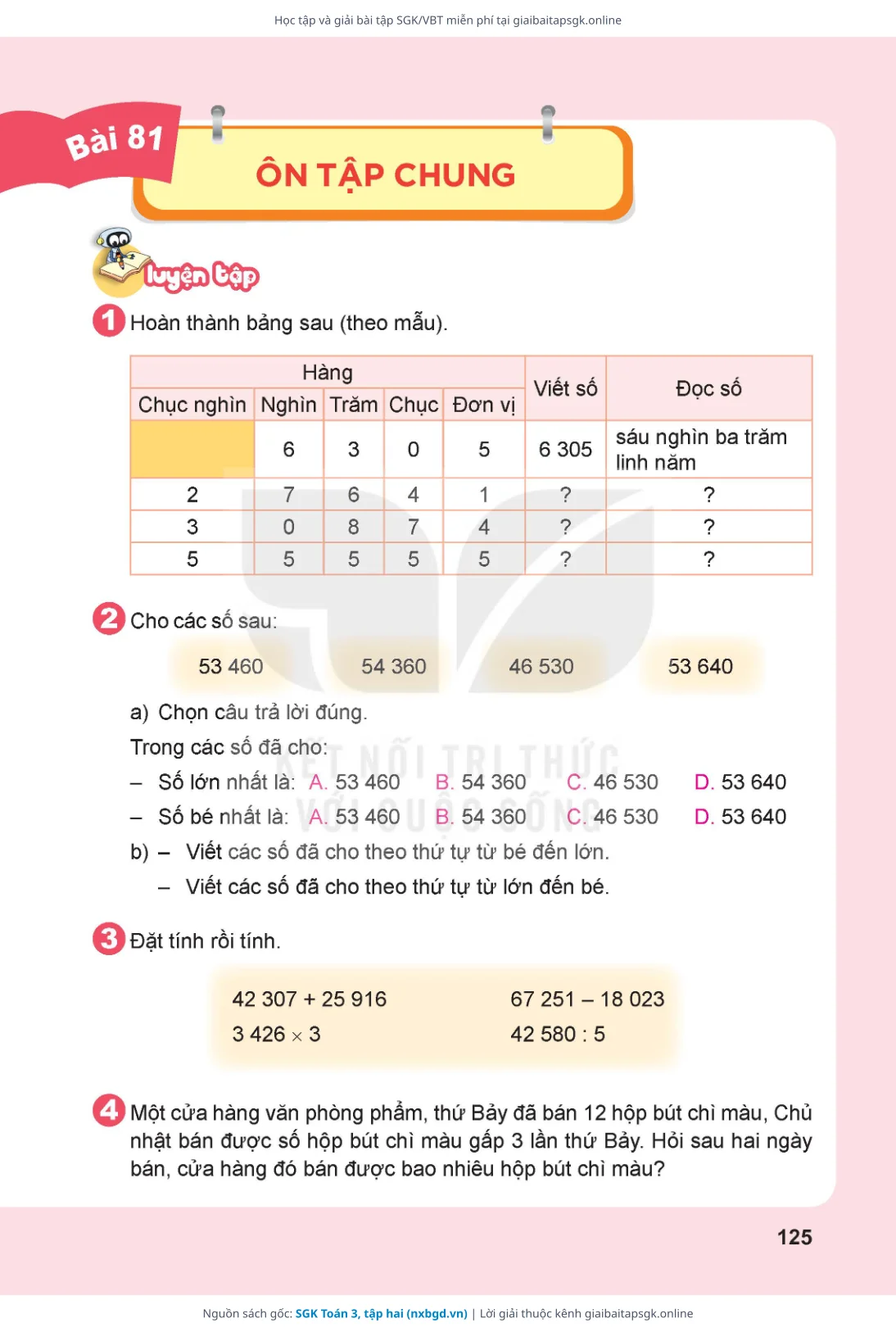 Trang 126 sách giáo khoa SGK Toán 3, tập hai thu nhỏ