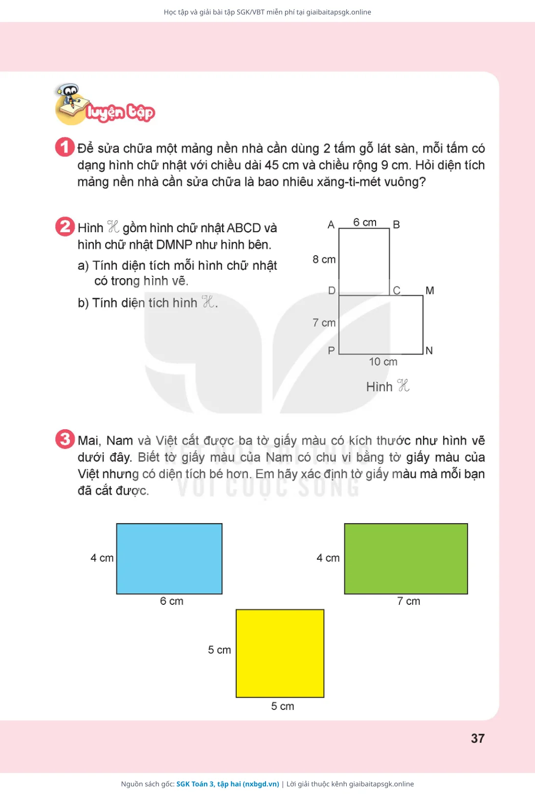 Trang 38 sách giáo khoa SGK Toán 3, tập hai thu nhỏ