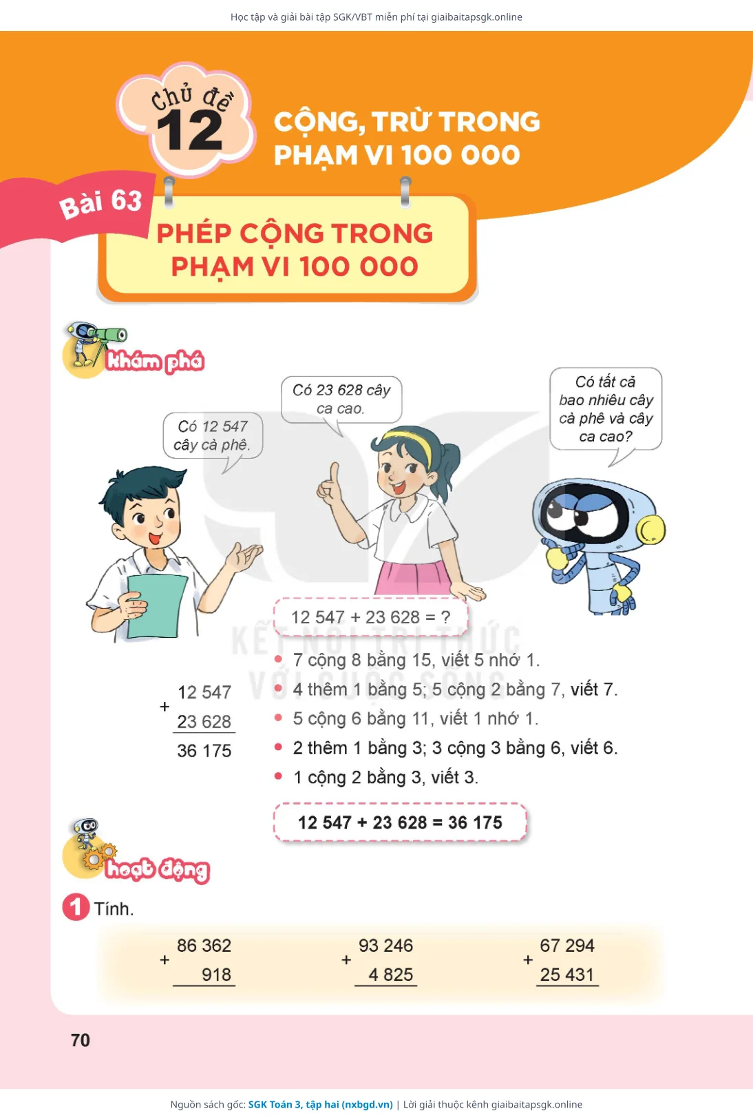 Trang 71 sách giáo khoa SGK Toán 3, tập hai thu nhỏ