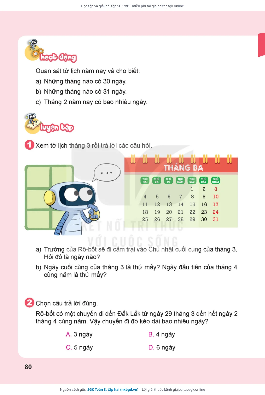 Trang 80 sách giáo khoa SGK Toán 3, tập hai bản chuẩn