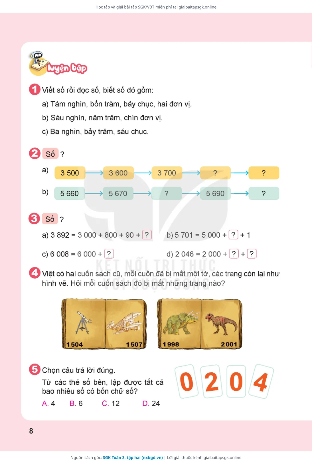 Trang 9 sách giáo khoa SGK Toán 3, tập hai thu nhỏ