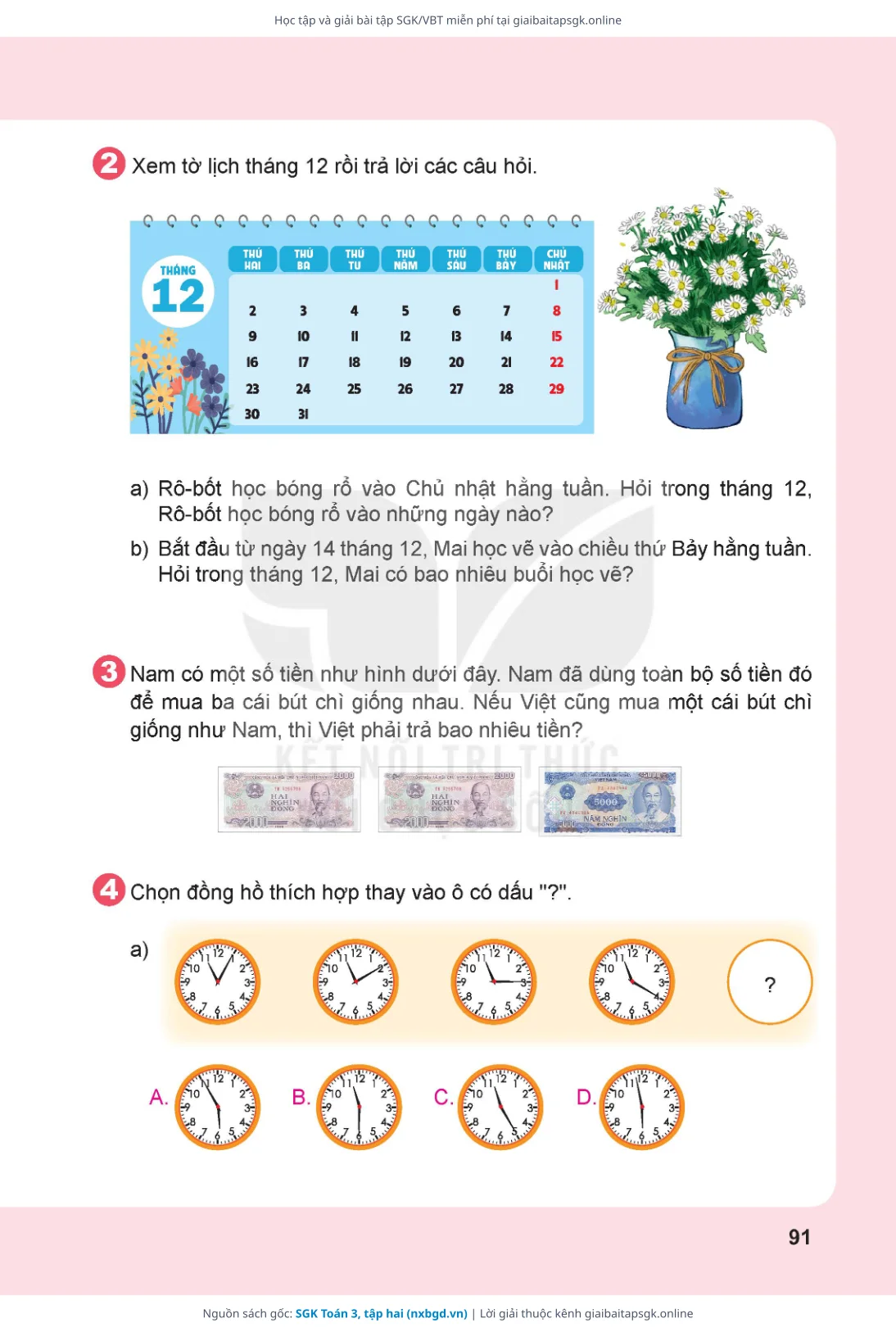 Trang 92 sách giáo khoa SGK Toán 3, tập hai thu nhỏ