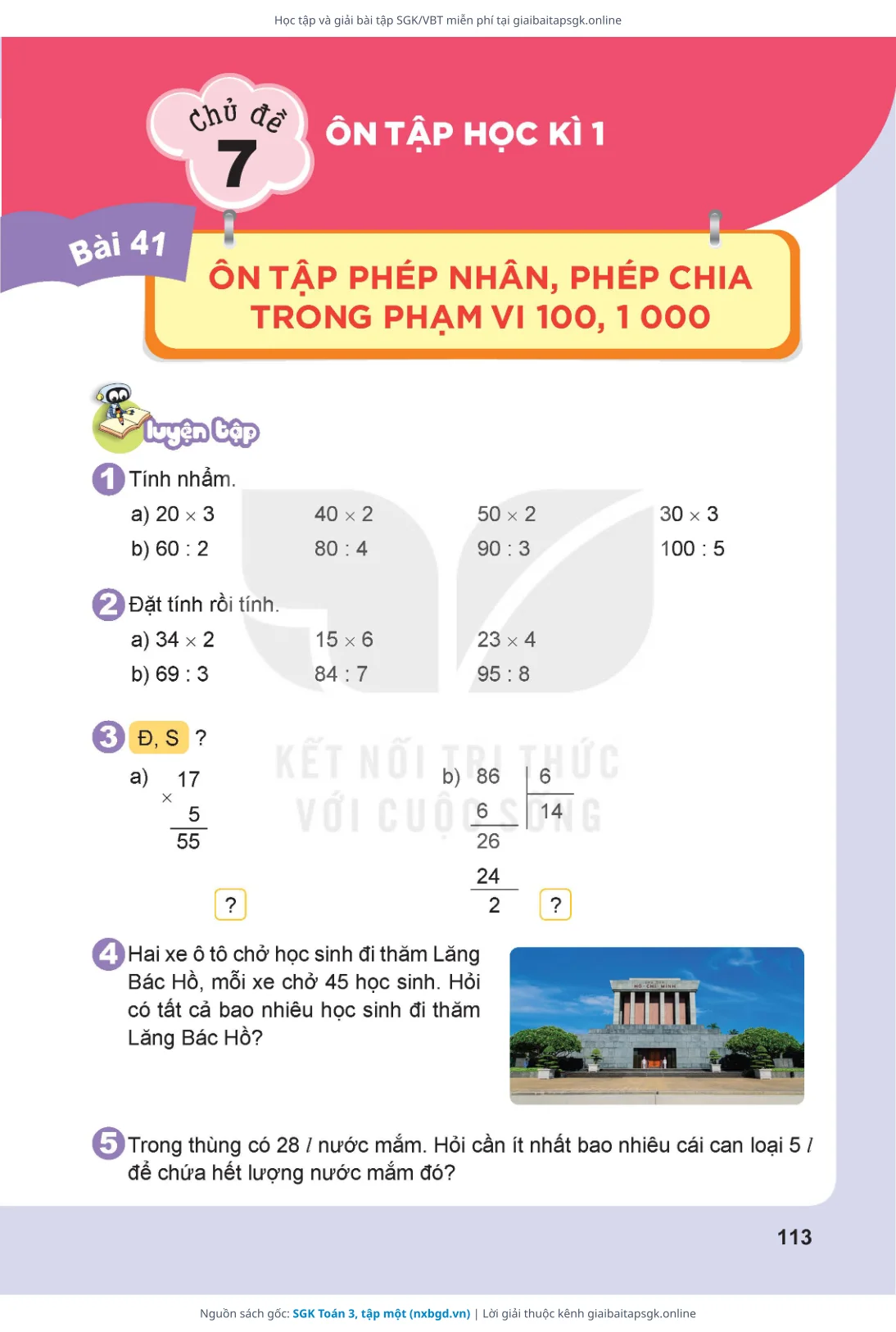 Trang 114 sách giáo khoa SGK Toán 3, tập một thu nhỏ