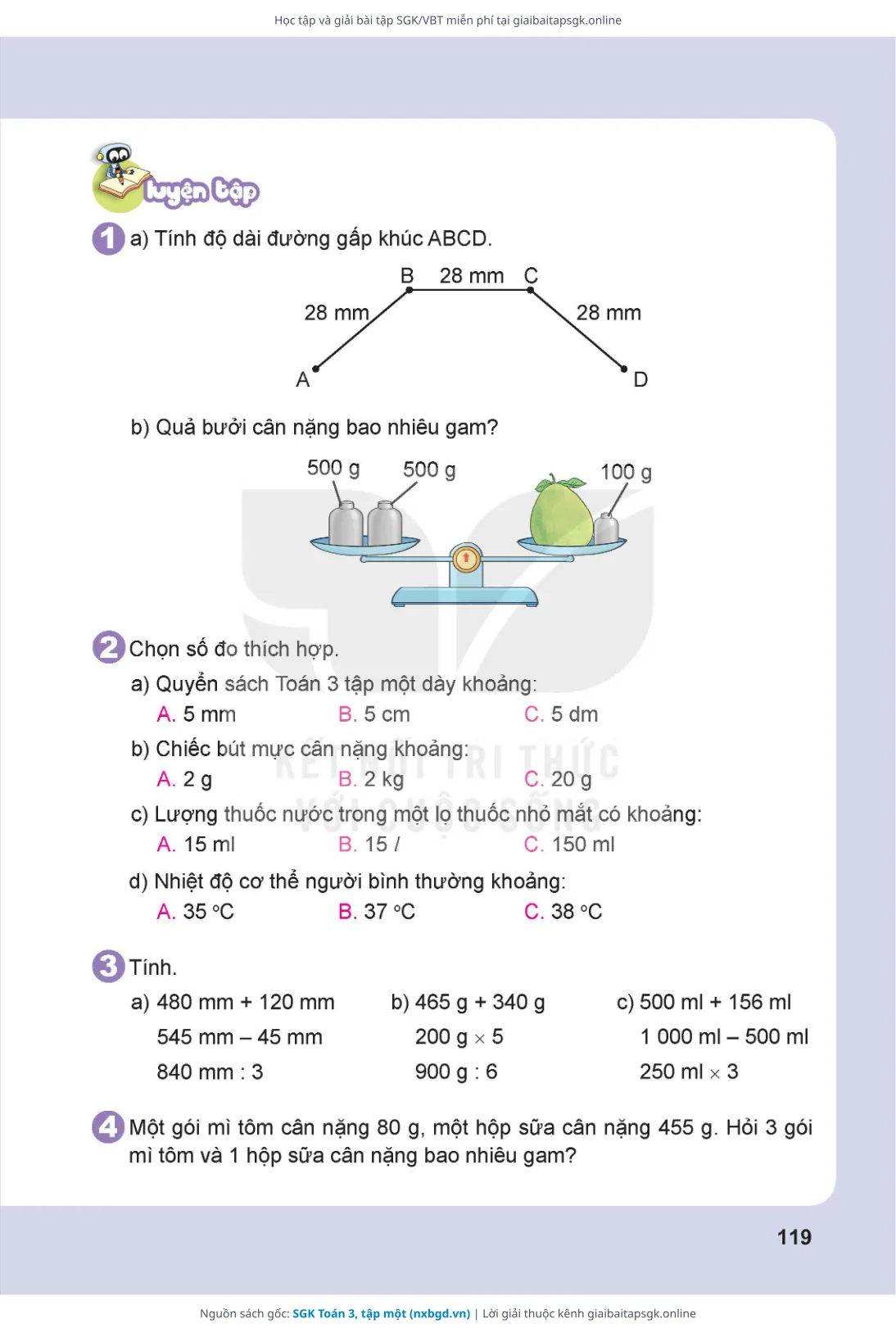 Trang 120 sách giáo khoa SGK Toán 3, tập một thu nhỏ