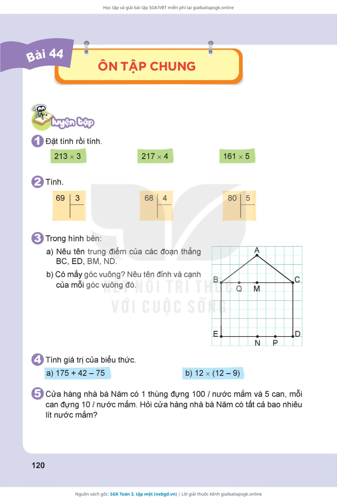 Trang 121 sách giáo khoa SGK Toán 3, tập một thu nhỏ