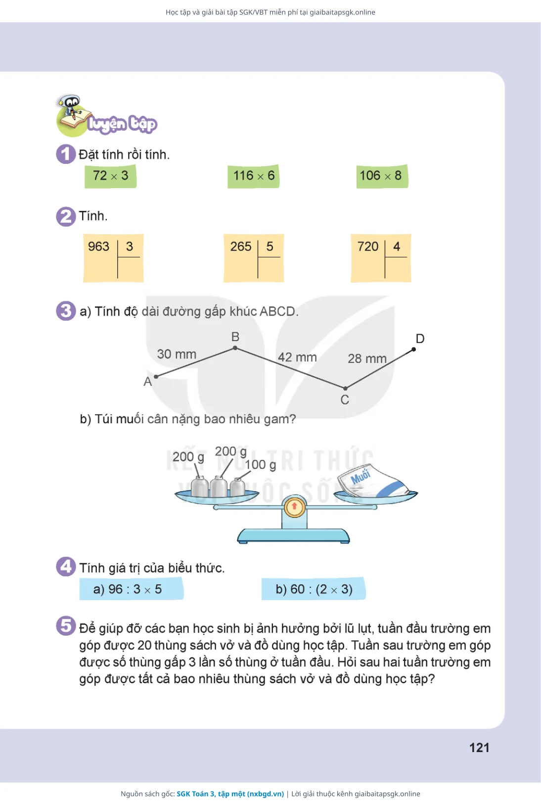 Trang 122 sách giáo khoa SGK Toán 3, tập một thu nhỏ