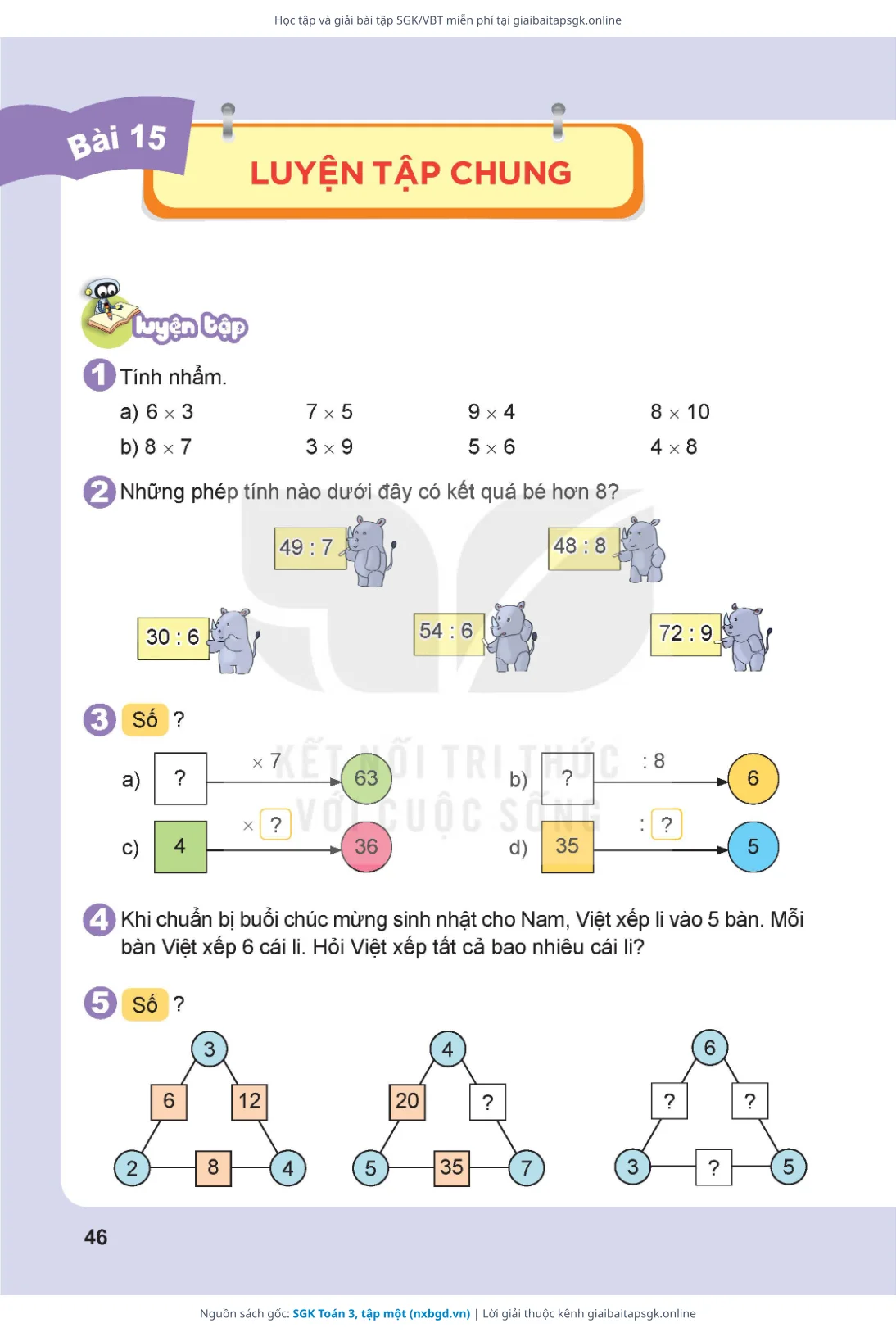 Trang 47 sách giáo khoa SGK Toán 3, tập một thu nhỏ