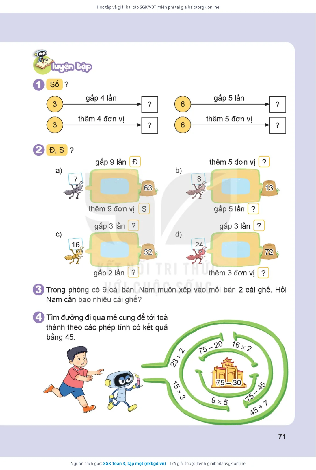 Trang 72 sách giáo khoa SGK Toán 3, tập một thu nhỏ
