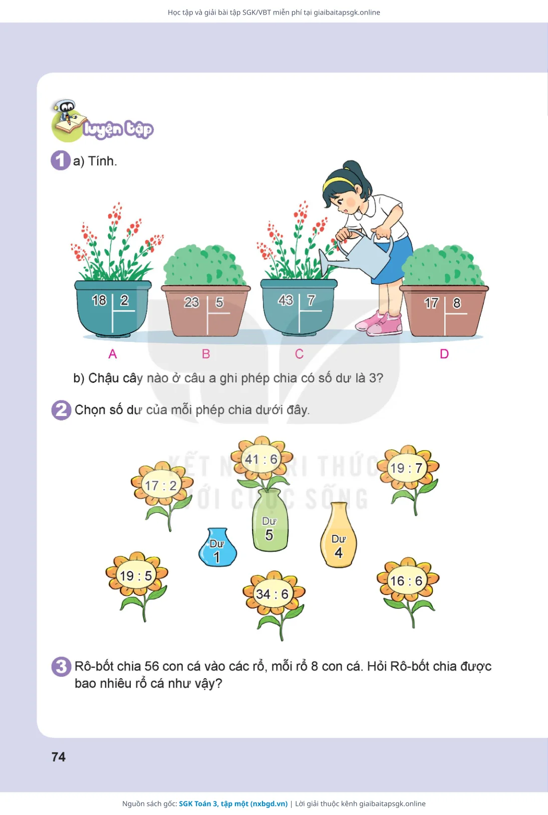 Trang 75 sách giáo khoa SGK Toán 3, tập một thu nhỏ