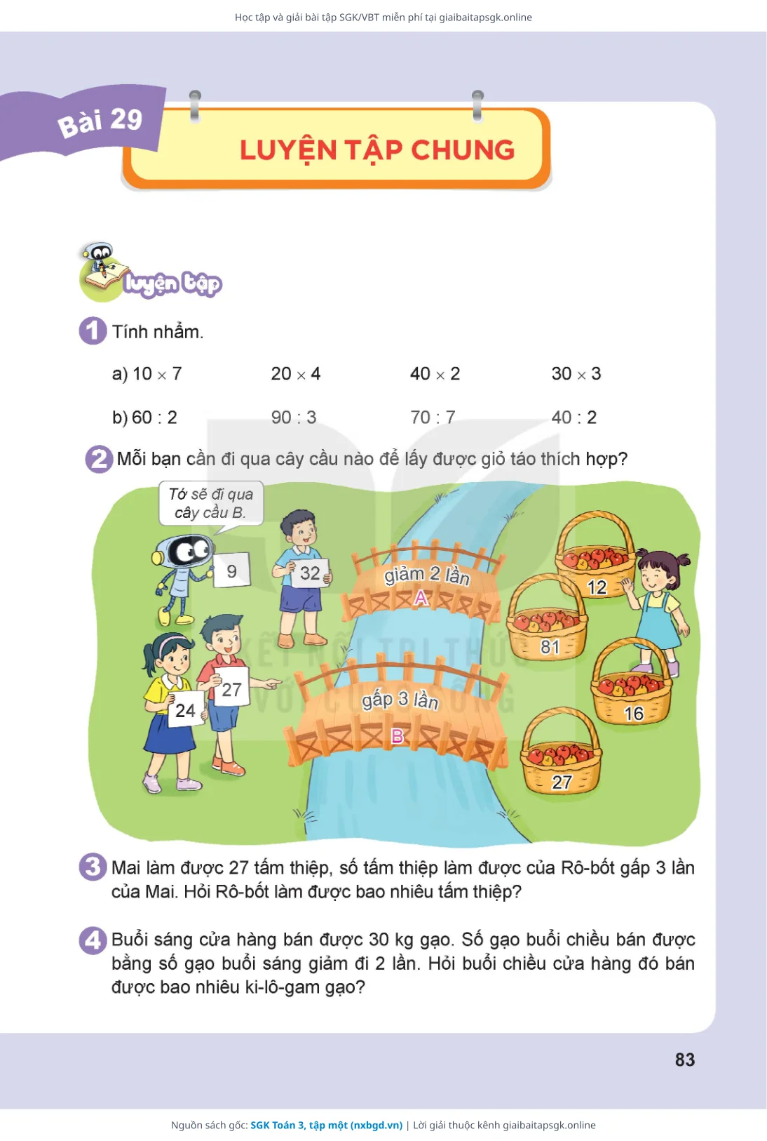 Trang 84 sách giáo khoa SGK Toán 3, tập một thu nhỏ