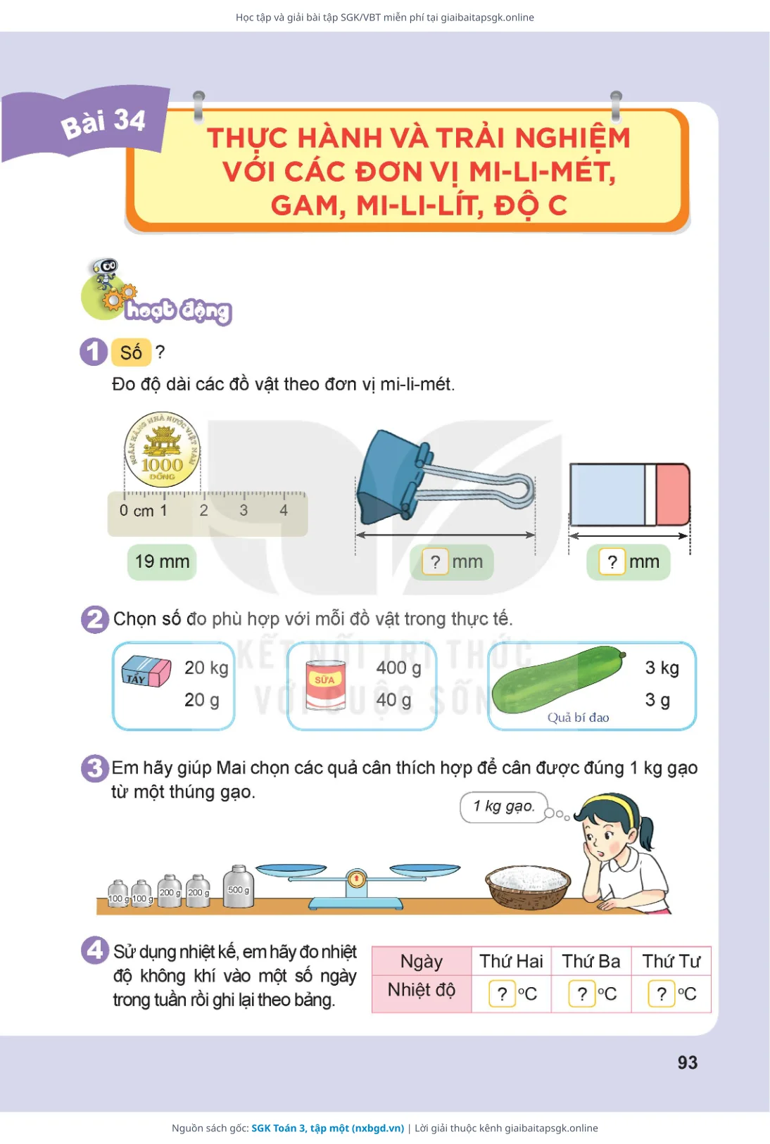 Trang 94 sách giáo khoa SGK Toán 3, tập một thu nhỏ