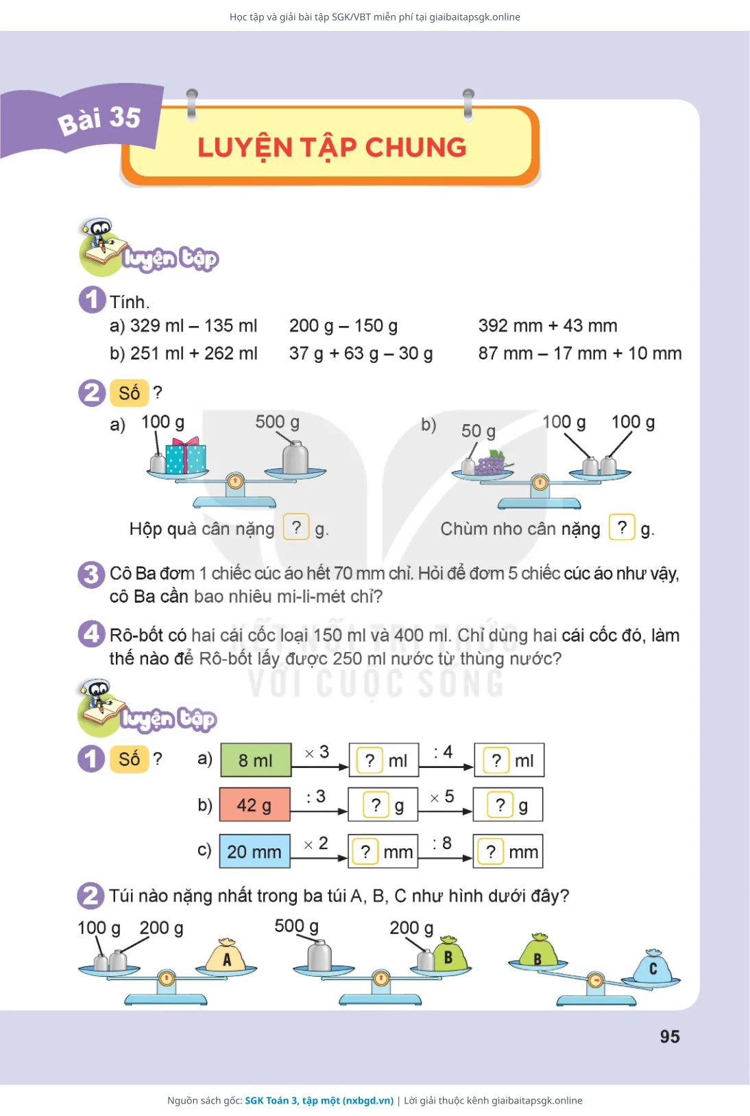 Trang 96 sách giáo khoa SGK Toán 3, tập một thu nhỏ