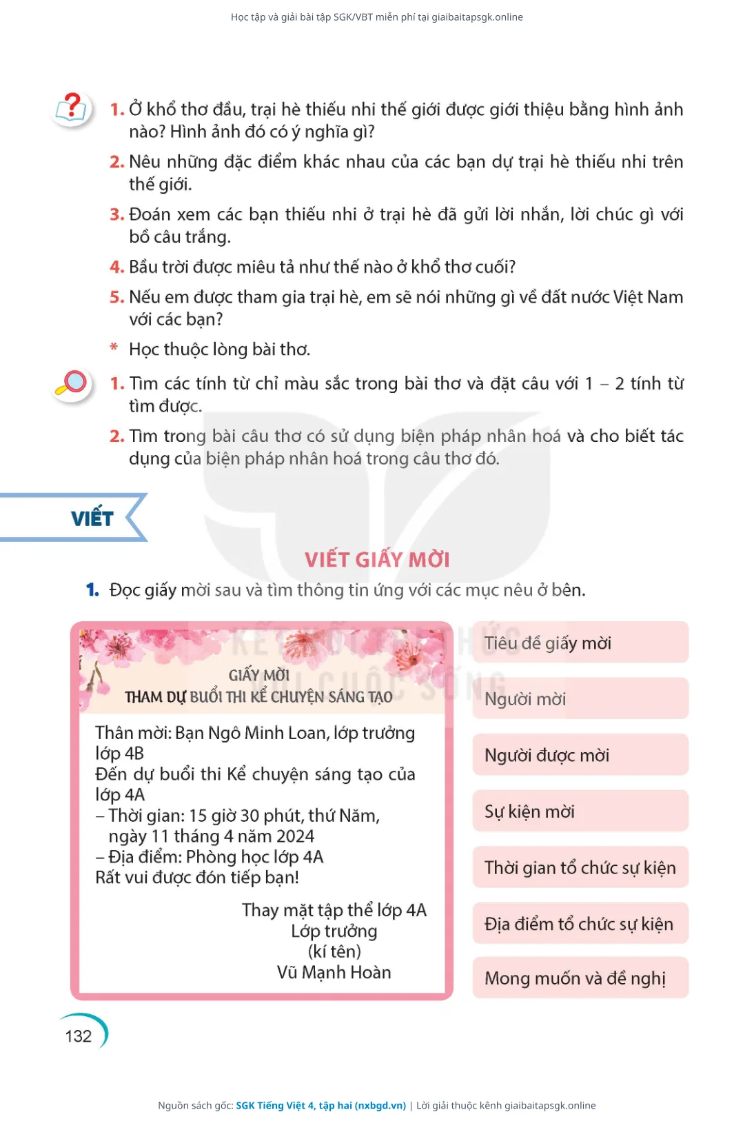 Trang 133 sách giáo khoa SGK Tiếng Việt 4, tập hai thu nhỏ